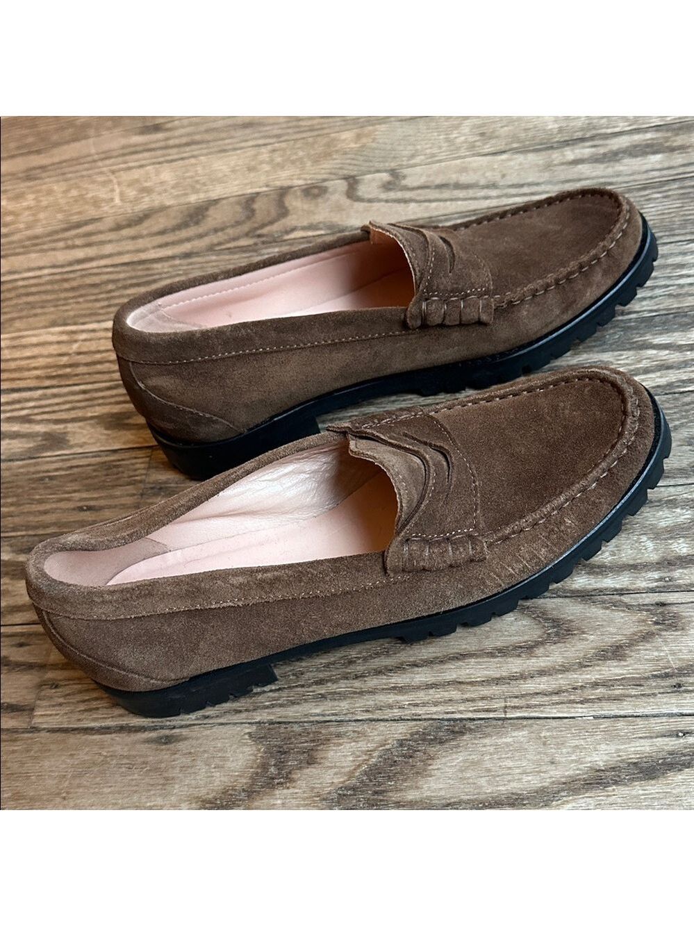 J crew Winona lug-sole penny loafers in brown tan suede 8.5 NWOB - Picture 5 of 8
